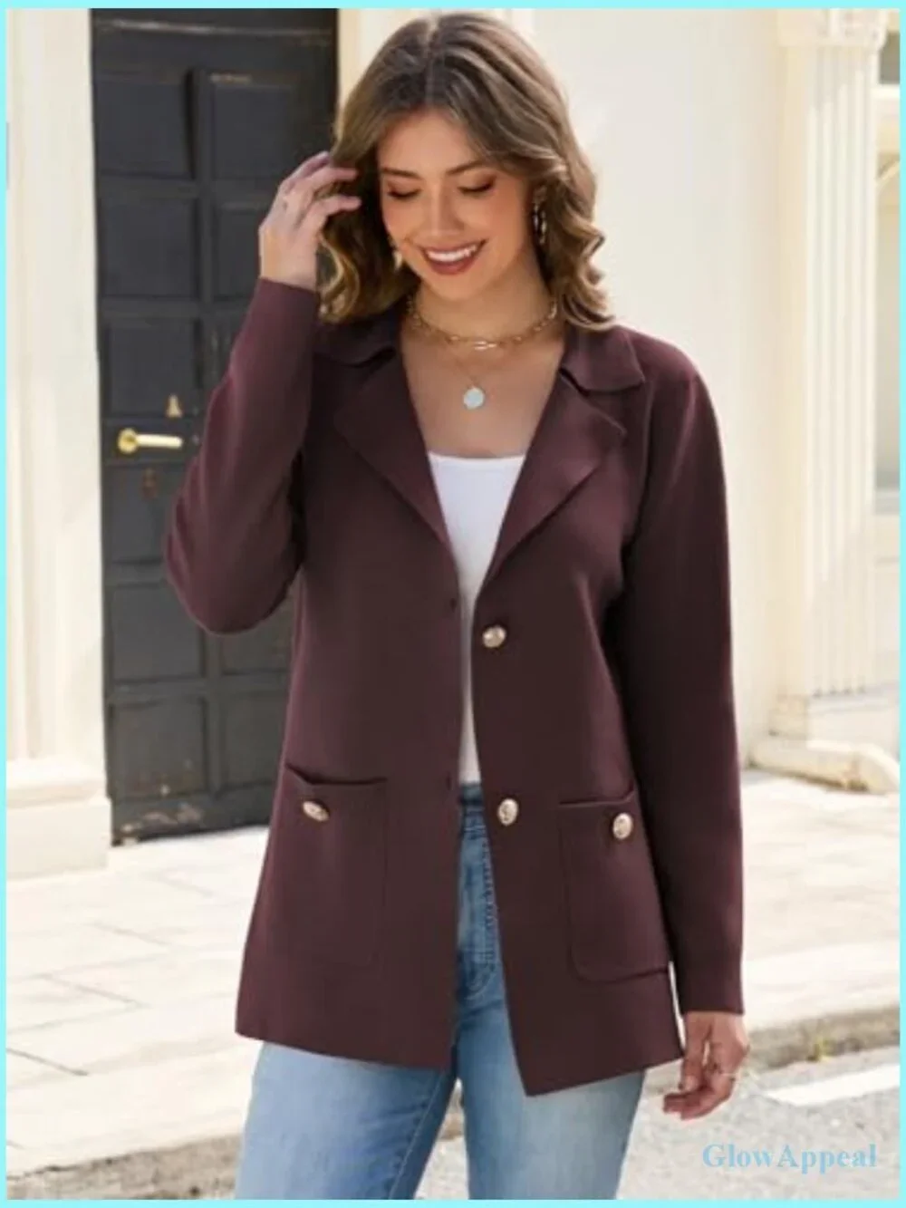 Lightweight Rayon Blazer Cardigan Button Front Pockets Business Casual